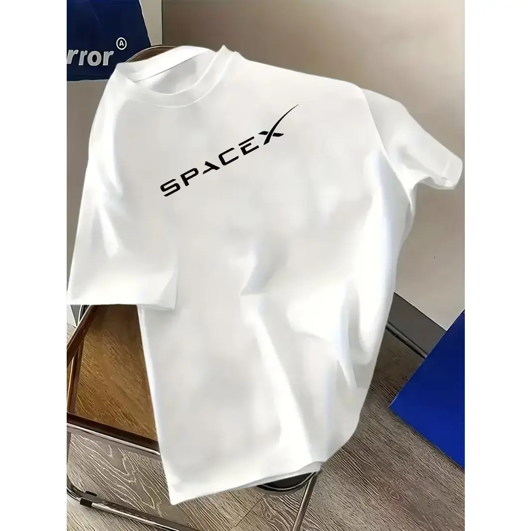 SpaceX Logo Classic White T-Shirt - Stylish Crew Neck Cotton Tee, Comfortable Fit for Everyday Wear - Perfect Gift for Space Enthusiasts, Sci-Fi Lovers, Birthdays, and Casual Outings, Great for Unisex Fashion