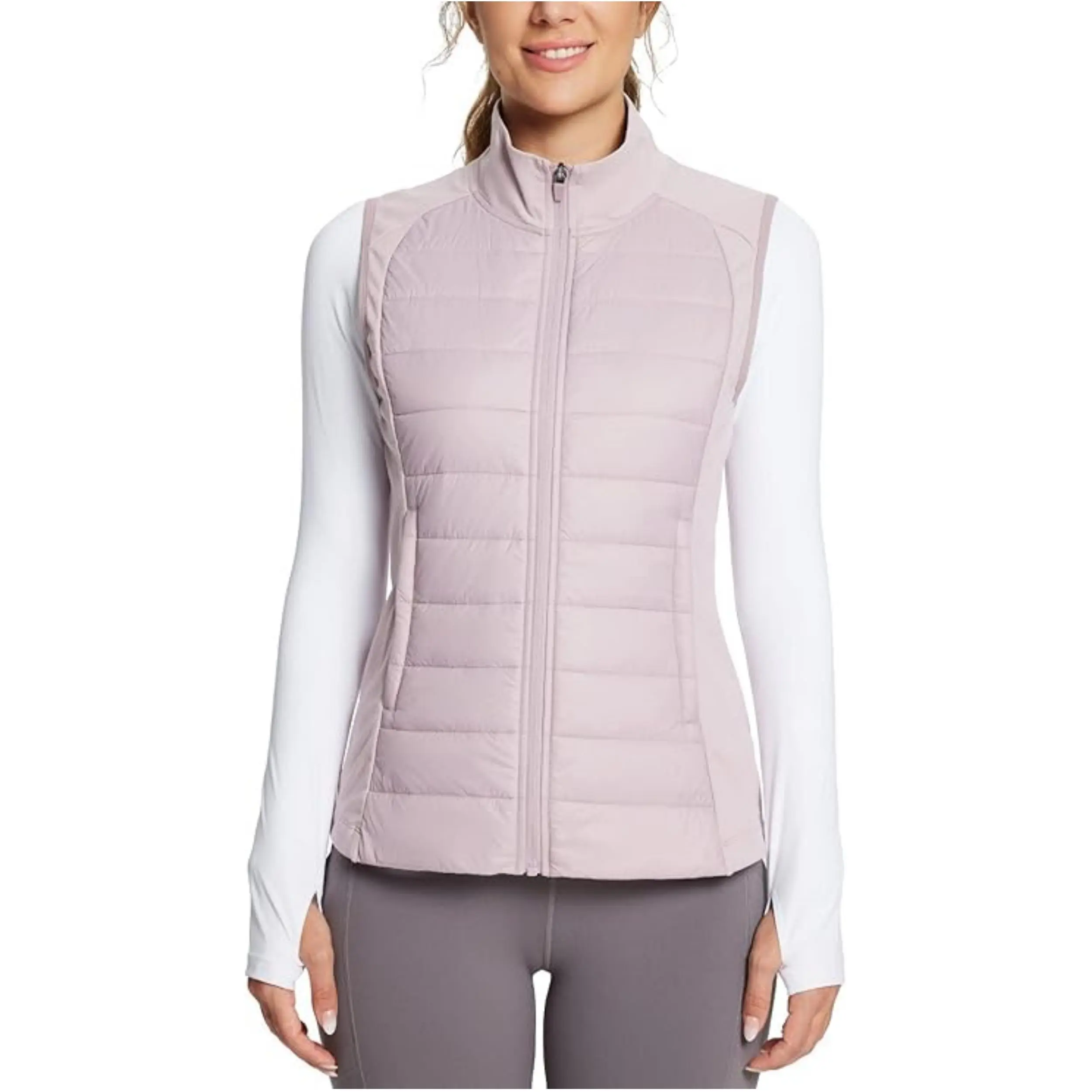 Baleaf Women's Lightweight Warm Polyester Quilted Puffer Vest - Water Resistant, Zipper-Closure, Outdoor Running & Casual Daily Wear - Long Sleeve Sweater Compatible Sleeveless Hybrid Layer