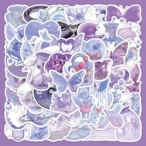60pcs Purple Cartoon Series Sticker, Waterproof Sticker Pack for Wall Water Bottle Skateboard Helmet Car Bike Luggage Laptop, Waterproof Vinyl Decals