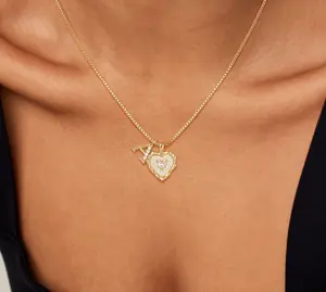 TEWIKY Best Gift For Mother' s Day Gold Layered Lace Shell Heart Letter Necklace Dainty Simple Pendant with Elegant Hypoallergenic Jewelry Party Daily Wear For Women Fashion Items Holiday gifts