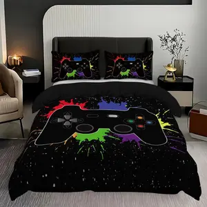 Game Controller Pattern Bedding Set, 3 Counts/set Including 1 Count Duvet Cover & 2 Counts Pillowcase without Filler, Soft Comfortable Bedding Set for Home Bedroom