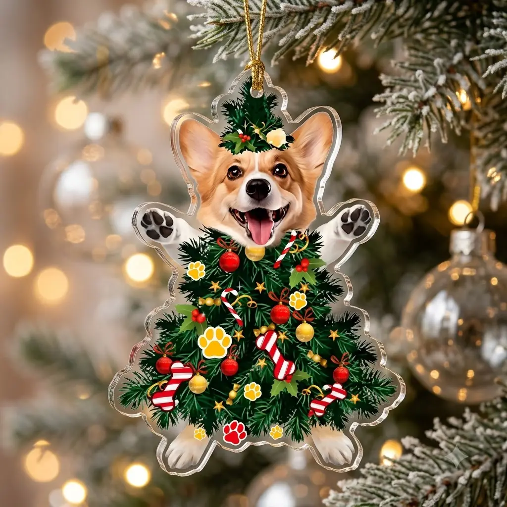 Dog Christmas Acrylic Ornament, Personalized Style Christmas Tree Decoration, Cute Puppy Holiday Ornament, Dog Lover Christmas Gift, Pet Memorial Ornament, Festive Canine Hanging Decor, Christmas Keepsake for Dog Moms & Dads