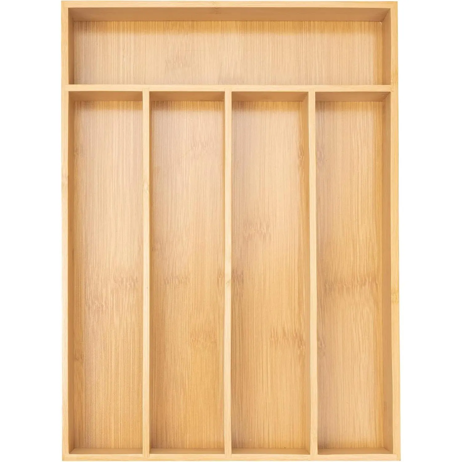 Bamboo Cutlery Drawer Organizer, 5 Slot Silverware Organizer Tray, Wooden Utensil Holder for Kitchen Drawer, Flatware Storage Tray, Natural Bamboo