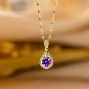 LisiZen Hot-Selling Purple Water Drop Necklace, Chic Minimalist Pendant Jewelry, Elegant Everyday Collarbone Chain Fashion Accessory for Women DZXL2159