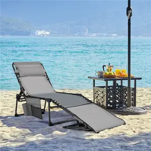 Costoffs Folding Tanning Chair with Face Hole, 5-Position Adjustable Chaise Lounge for Sunbathing