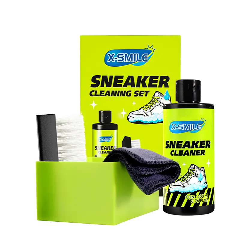 X-SMILE XS-2213 Sneaker Cleaning Kit 3-Piece Set with Built-in Brush Towel & Cleaning Case for Daily Stain Removal and Shoe Care Footwear Cleaner Suede Protector Spray