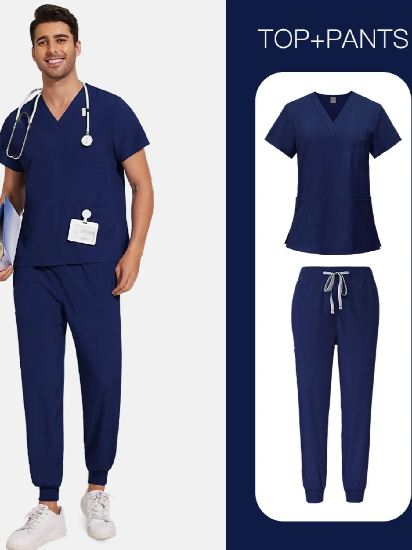 Work Uniform Nursing Workwear Lab Coat Solid Color Short Sleeve Pants Set Pet Grooming Two Piece Set Healthcare Worker Shirt