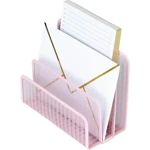 Pink Metal Mesh Letter Sorter  3-Slot Mail Organizer for Desk, Office & Home  Space-Saving Vertical Mail Holder for Envelopes, Documents & Files  Stylish Desk Organizer