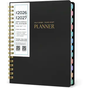 2026 Planner - Yearly, Monthly, and Weekly Planner 2026-2027 for Teachers & Students - Spiral  Academic Year Student Calendar Planners with Notes Pages 2026 Planner Weekly and Monthly - Large (Black, 8.5"x11")