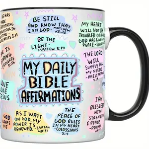 11oz, my daily Christ coffee cup with Bible verses and Bible, Bible Affirmation coffee cup for Christmas and Halloween| Birthday gift-Jesus, Christ, Bible| Positive Coffee Cup, God Loved Coffee Cup, Bible Verse Decoration, 1pc Drinkware White black cup