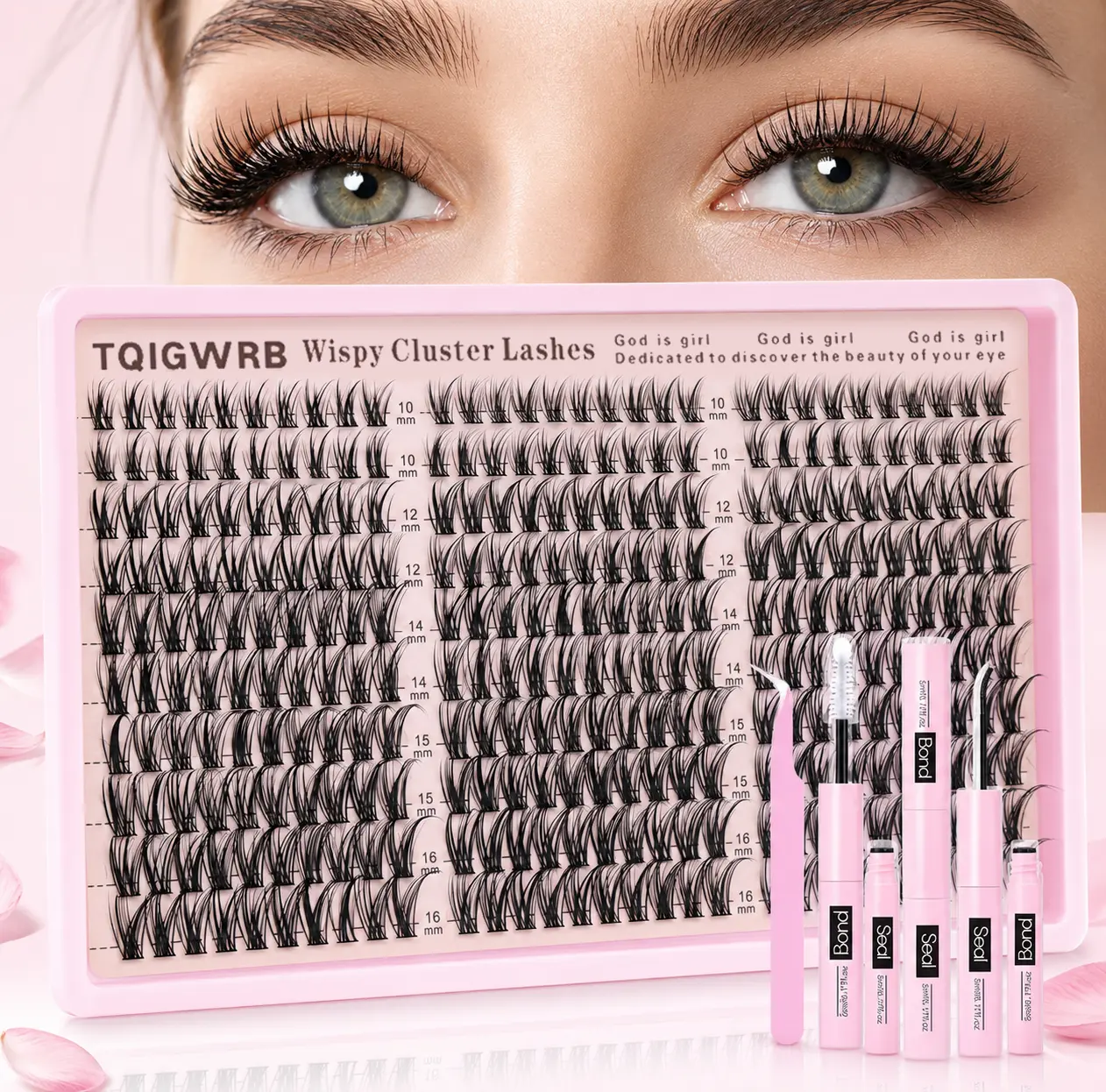 DIY Lash Cluster Kit with Wispy Natural Individual Eyelash Extensions, Lightweight & Beginner Friendly, 10-16mm Mixed Lengths for a Flawless Everyday Look, Lash Clusters, Cluster Lashes