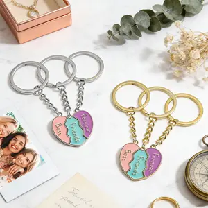 3-in-1 Magnetic Best Friends Keychain Set, BFF Puzzle Pieces That Snap Together, Shareable Split Apart Key Ring for Trio Friends, Cute Friendship Gift for Her