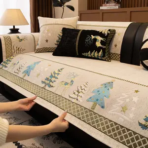 1Pc Christmas Chenille Couch Cover, Red Reindeer & Tree Sofa Cover, Non-Slip Washable Sofa Pad, Pet-Friendly, Fits Armchair/Loveseat/3-Seater/Sectional, Sofa Couch Covers