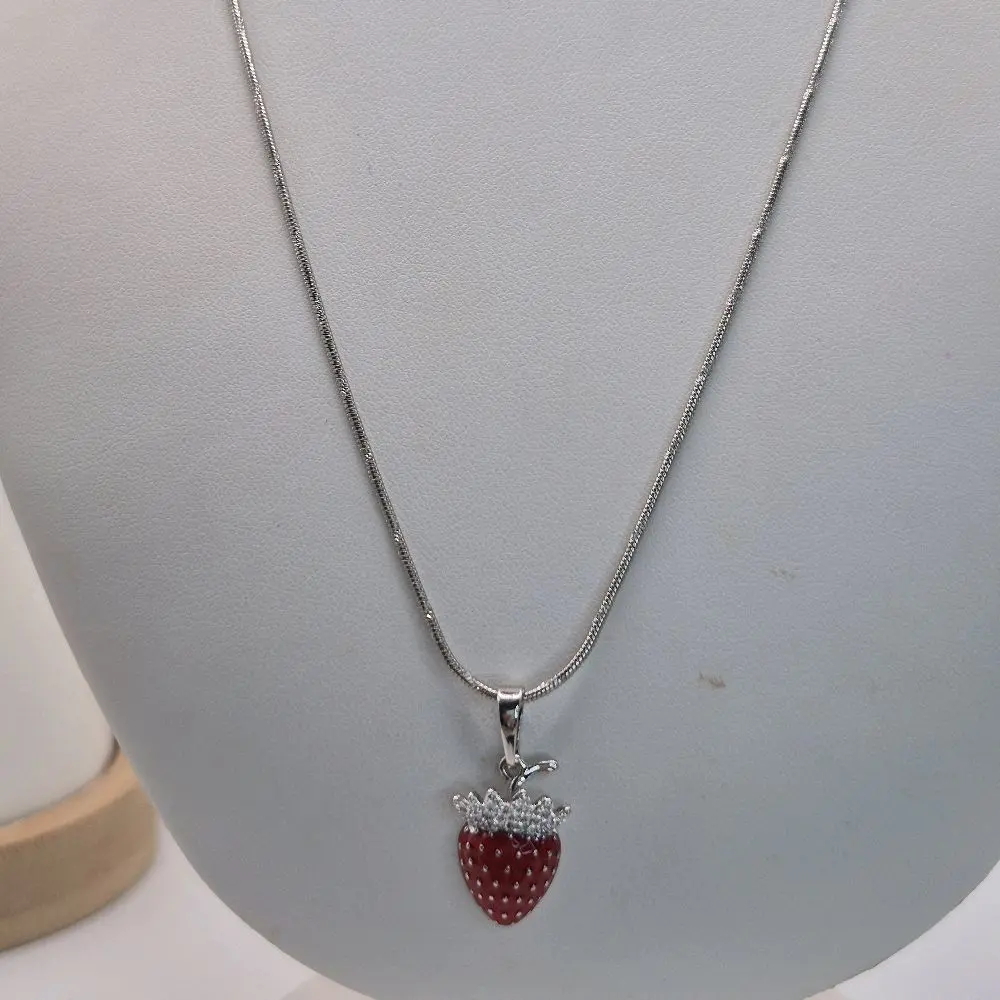 silver strawberry pendant with chain plated gold silver strawberry pendant with chain plated gold