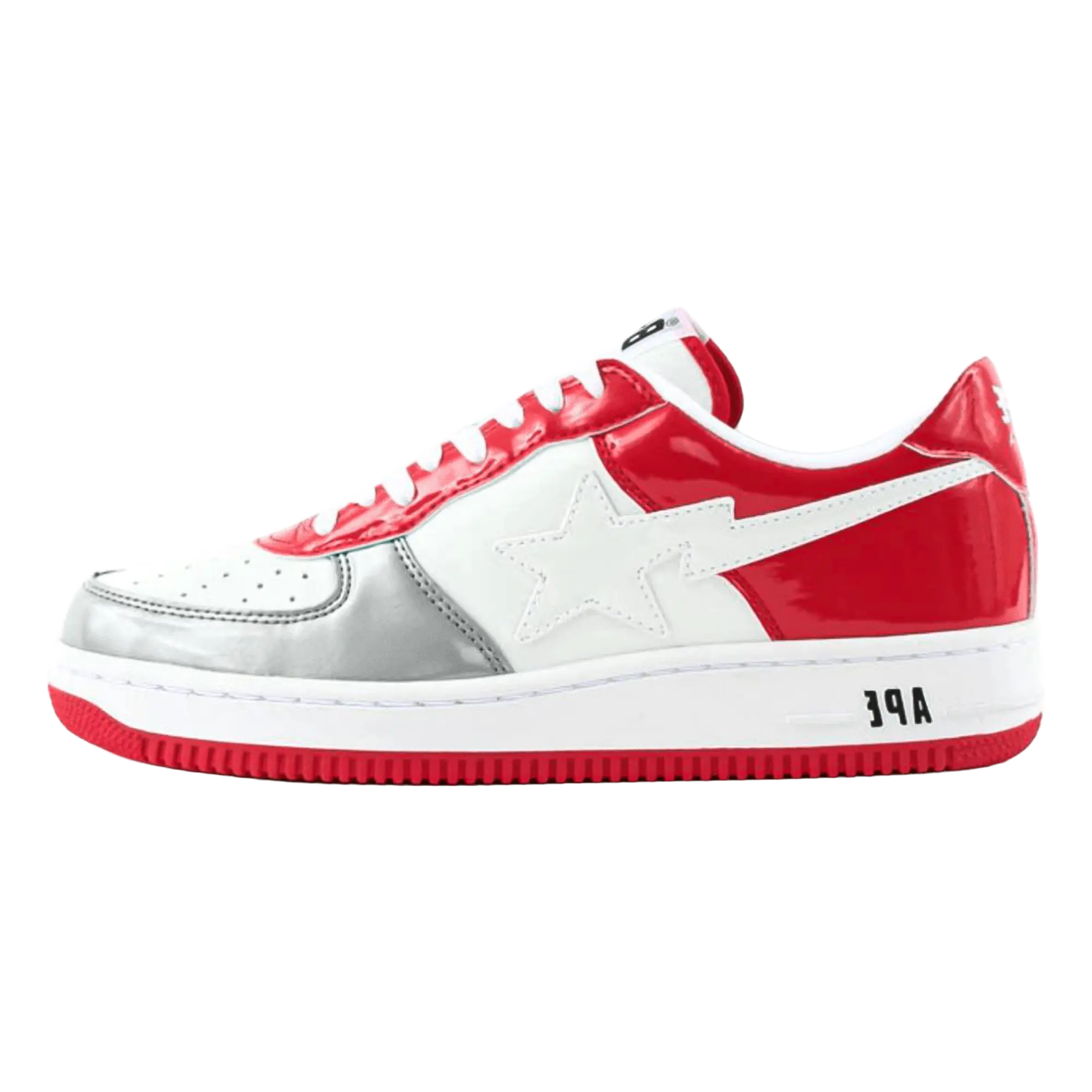 Bapesta Low Patent Leather "Silver Red" 660 Silver Red