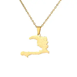 Haiti Map Pendant Necklace Designer Map Necklace Map Couple Necklace Unisex Stainless Steel No Fading