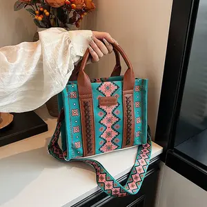 Women's Stylish Dual-Sided Print Boho Canvas Tote & Crossbody Bag – Spacious, Versatile, and Vintage-Inspired Design with Adjustable Strap for Daily Use & Travel crossbody tote canvas handbag