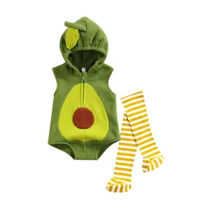 Newborn Infant Baby Girl Boy Halloween Costumes Avocado Costume Fruit Romper Onesie Jumpsuit Hooded Birthday Party Cute Velvet Costumes Outfits infant costumes