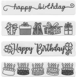 4 Patterns Plastic Template Embossing Folders for Card Making, Happy Birthday Gift Birthday Cake DIY Plastic Scrapbooking Photo Album Card Paper DIY Craft Decoration Template Mold