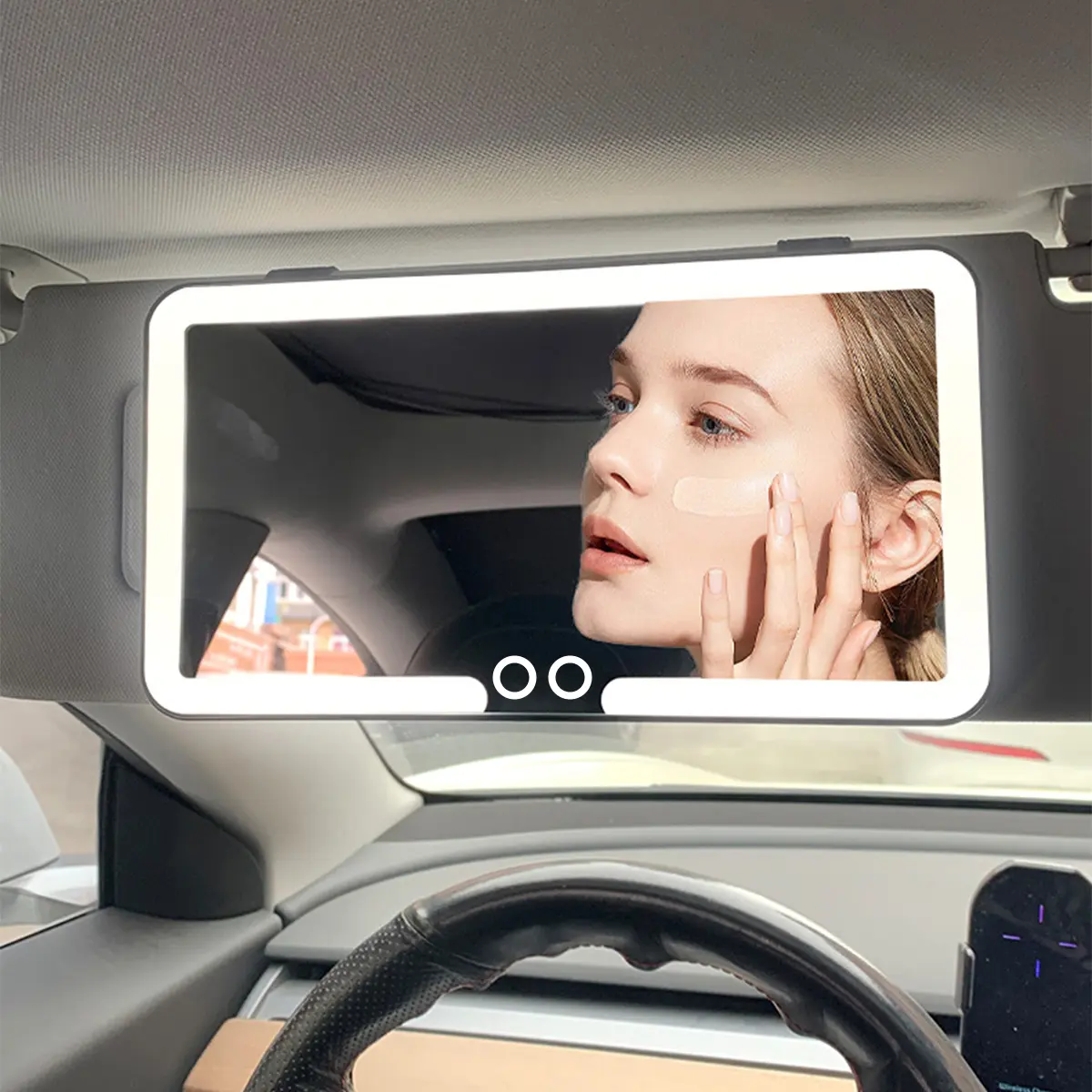 LED Car Sun Visor Makeup Mirror – Universal Rechargeable Touch Screen Vanity Mirror, USB Powered with Brightness Adjustment for Cars, Trucks & SUVs