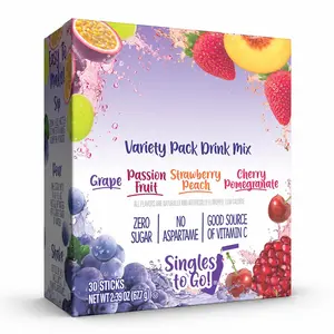 Singles To Go Variety Pack, Watertok Powdered Drink Mix, Includes 4 Flavors, Grape, Passion fruit, Strawberry Peach, Cherry Pomegranate, 1 Box (30 Servings)
