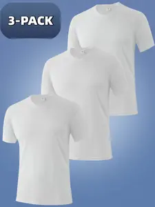 Men's Solid Color Sports Tee, Breathable Comfortable Crew Neck Short Sleeve T-shirt for Gym Workout Running, Casual Sporty Top for All Seasons