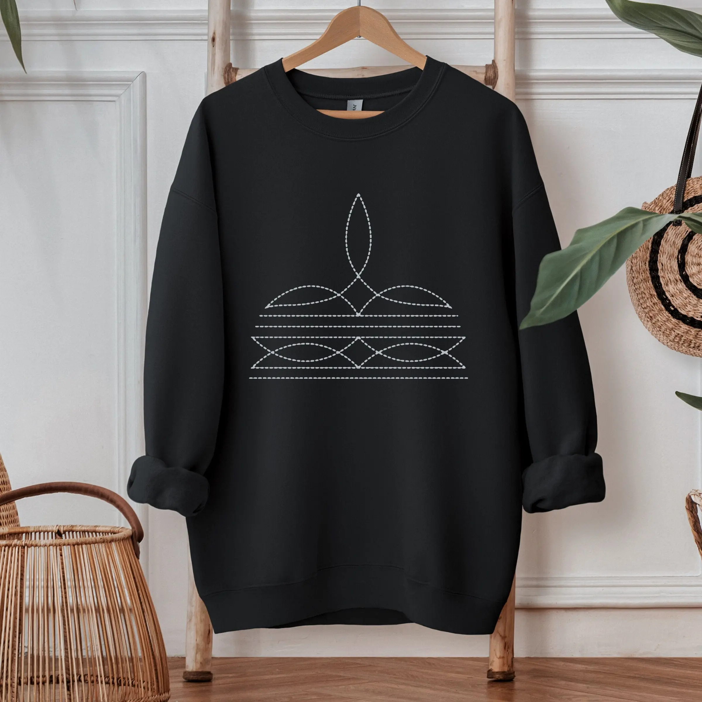 Boot Stitch Crewneck, Western Graphic Sweatshirt, Cute Country Sweater, Western Apparel, Cowboy Boots, Unisex Shirt QJDOH