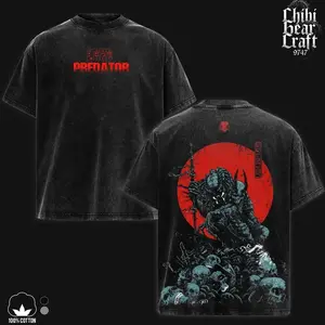 [Collection] Predator Mega Shirt Yautja Alien Hunter Tri Laser Bio Mask Sumi Ink Sketch Realistic Poster Art Vintage Washed Oversized T-Shirt Hoodie Cyberpunk Sci-Fi Graphic Tee Faded Crimson Red Black Streetwear Merch Gift For Movie Fan Clothes 3L5