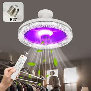 E27 Socket Ceiling Fan Light, RGB Color Changing Fan Light with Remote Control, Timing 3-speed Wind Speed Fan Light for Small Room, Bedroom, Office, Kitchen, Garage