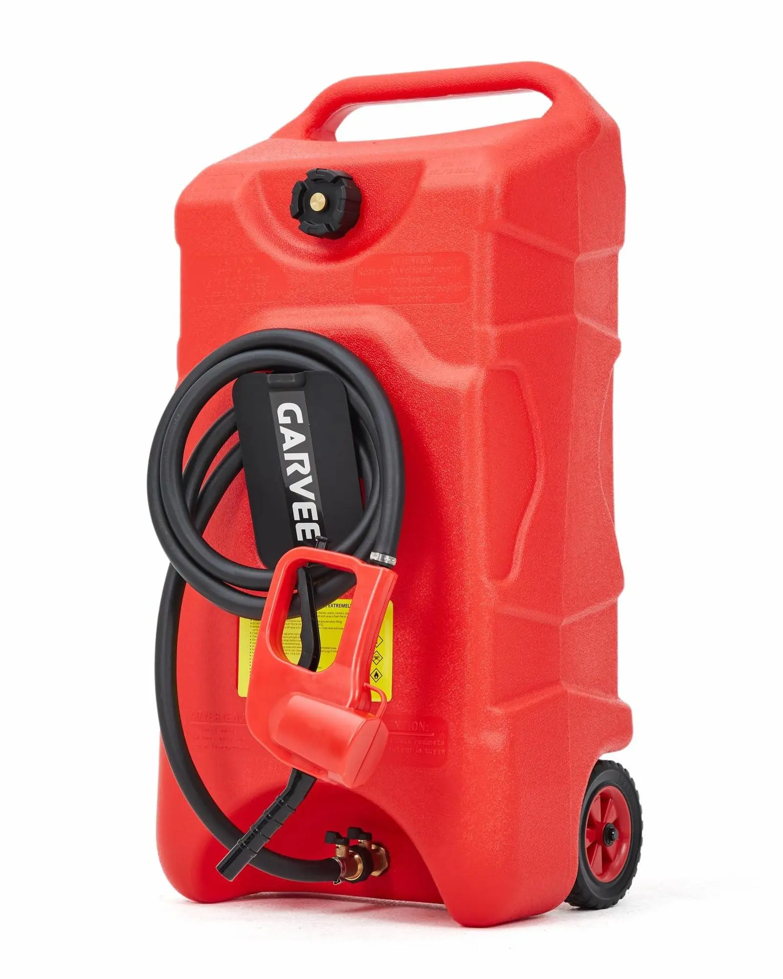 16 Gallon Portable Fuel Storage Tank with 10 FT Manual Siphon Pump, Rolling Fuel Caddy with Wheels for ATV, Boat, Tractor, Generator, Lawn Mower
