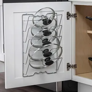 1pc Steel Pot Lid Organizer - 5-Tier Wall Rack for Kitchen Cabinets, Space-Saving Metal Holder for Pot Covers & Cutting Boards, Easy Access Design for Home or Restaurant Use, Cutting Board Rack | Easy Access Organizer | Metal Construction