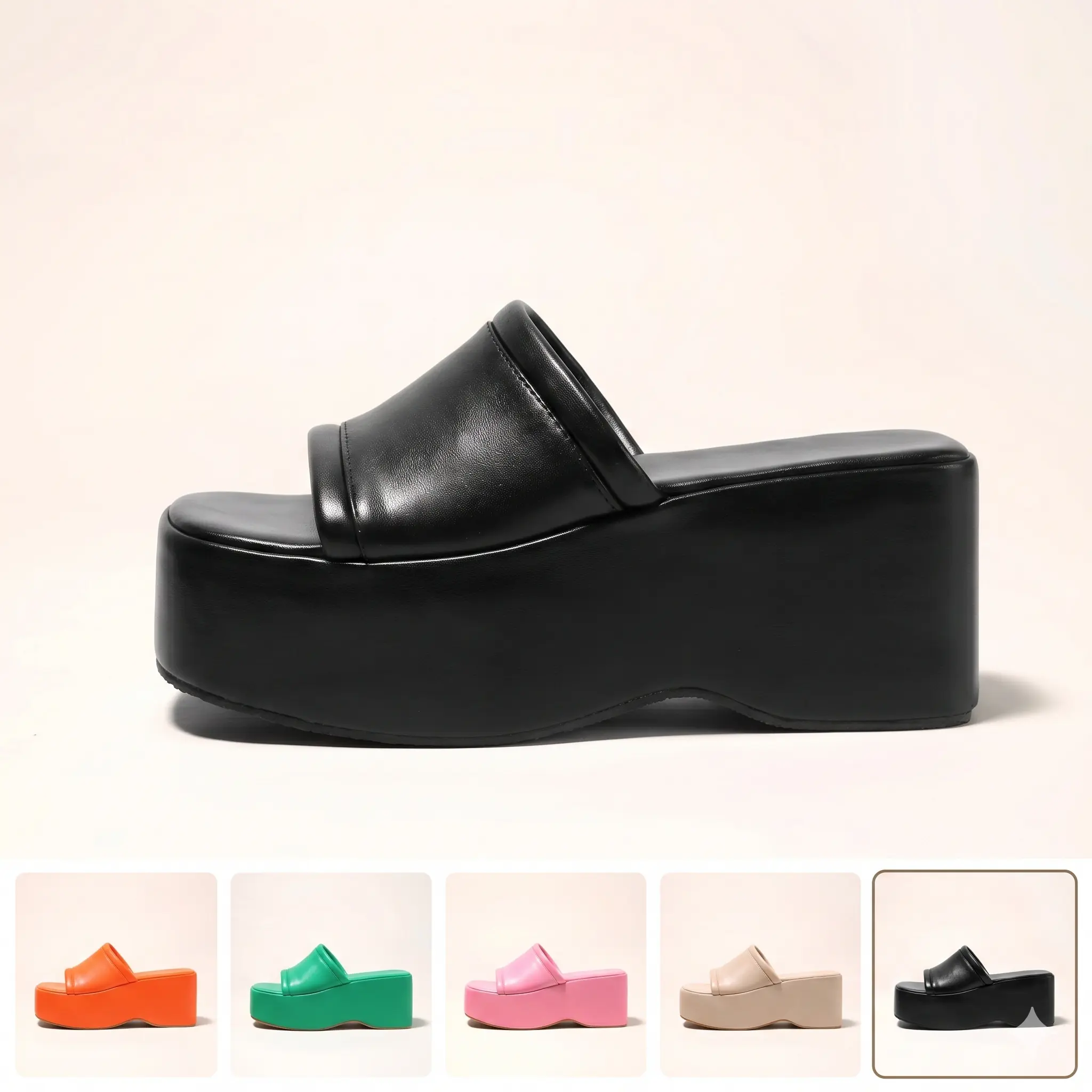 Viral Y2K Chunky Platform Slides for Women | 90s Vintage Slip On Wedge Sandals | Thick Sole Baddie Mules | Bratz Aesthetic Summer Beach Slippers | Cute Pastel Pool Shoes | Vacation Outfit Footwear (Black/Pink/Green/Orange/Nude)