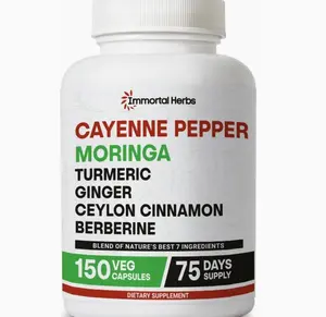 Cayenne Pepper Moringa Turmeric Ginger Capsules, 150 Pills, Extra Strength, Non-GMO & Gluten Free, Pure Berberine HCL and Ceylon Cinnamon Extract Powder