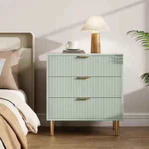 3-Drawer Wooden Dresser with Gold Handles, Small Storage Organizer Cabinet for Bedroom, Living Room, Green, Three-Drawer