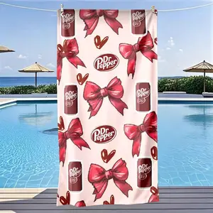 Pepper Doctor Bow Heart Theme Beach Towel, Gift, Fast Drying Ultra Soft Polyester Fiber, Multi-Purpose Yoga Travel Swimming Camping