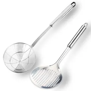 2Pcs/Set Multi Kitchen Utensil,Including Stainless Steel Skimming Spoon with Fine Mesh Filter,Ergonomic Long Handle,Suitable for Safe Cooking,Frying and Hot Pot,Christmas Party Gifts,Hand Tools Kits