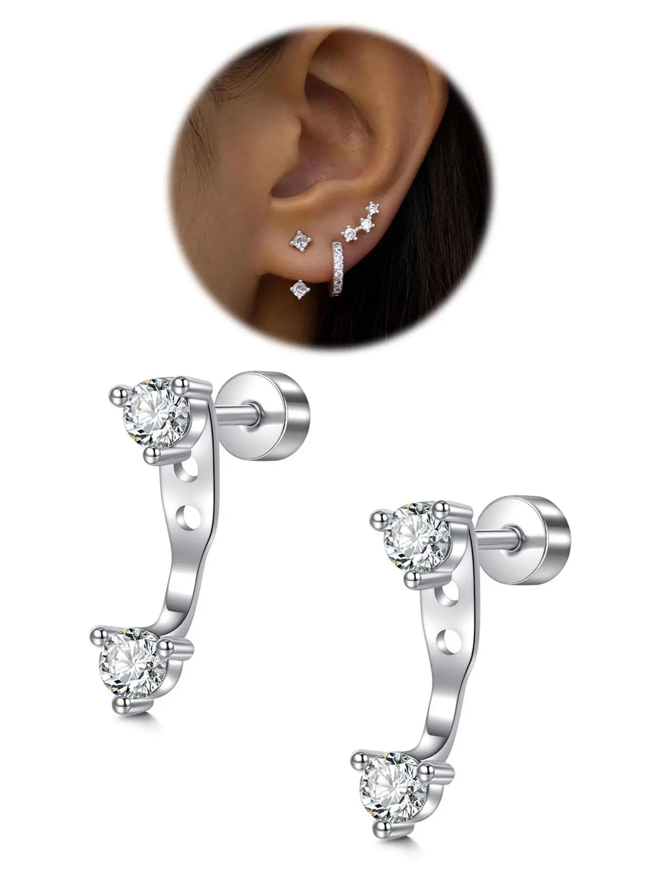 Helix Piercing Earrings, 2 Counts 2025 New Style Stainless Steel Earrings with Flat Backs, Hypoallergenic Cartilage Earring Jewelry for Women Ear Studs Earrings Set
