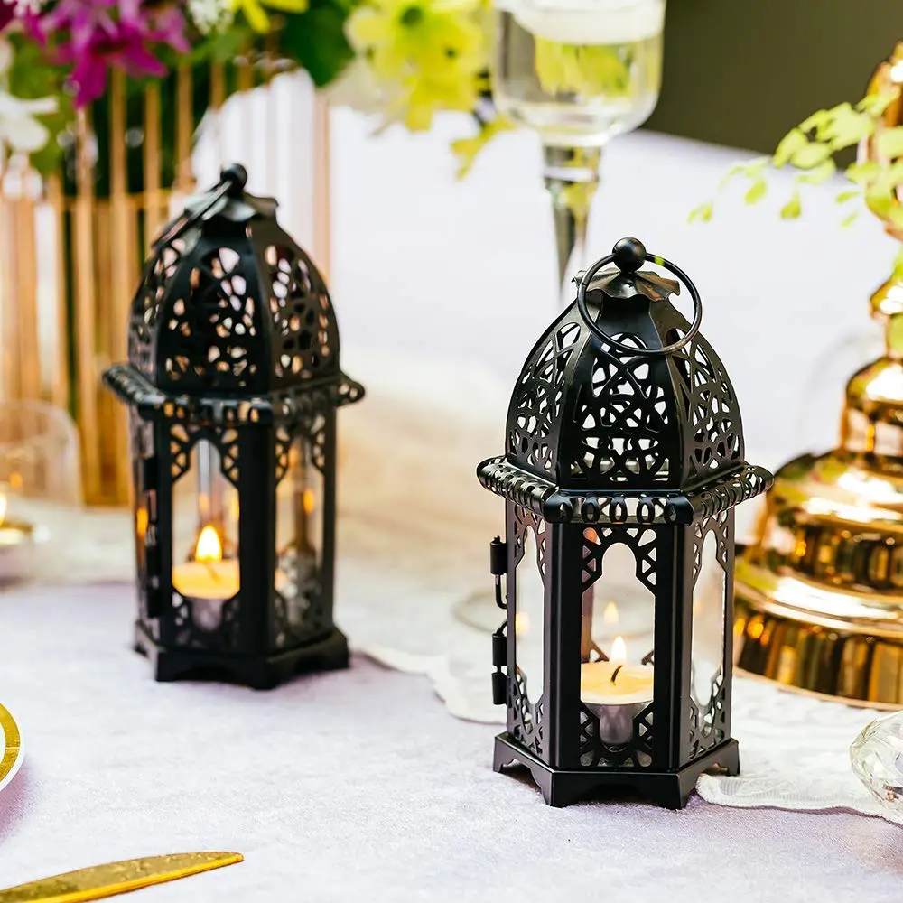 Moroccan Style Candle Lanterns, Candle Holders, Small Tea Light Holder with Transparent Glass Panel, Perfect for Patio, Indoor Outdoor, Christmas Party, Home Decor