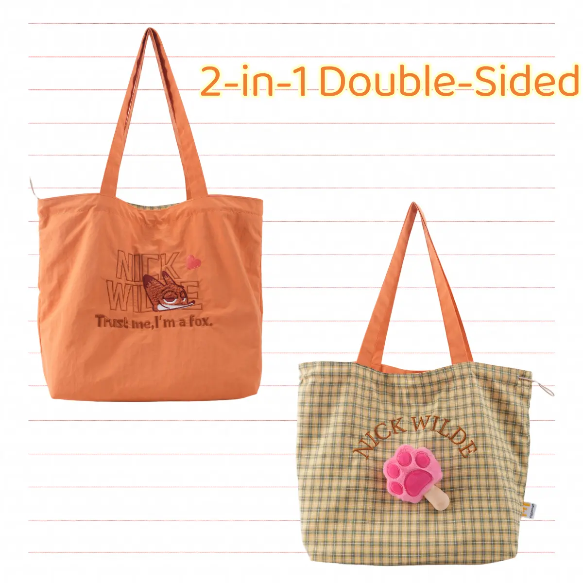 Women's Reversible Shoulder Bag - MINISO x Disney Zootopia Nick Wilde & Judy Hopps 2-in-1 Lightweight Crossbody Purse for School, Travel, Back To School