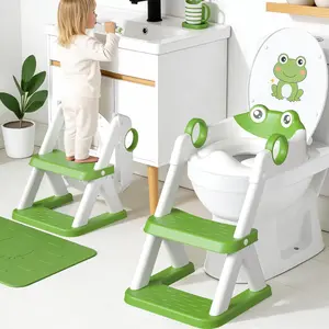 Potty Training Seat for Toddlers Frog Shaped Toilet Seat with Non Slip Step Stool Waterproof Soft Pad 2 in 1 Potty Trainer for Boys Girls Easy Installation Toilet Training Aid
