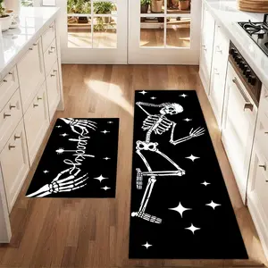 2Pcs Halloween skeleton Floor mat set for farmhouse kitchen Rug Household Decorative Area Rug restaurant floor laundry room decor carpet mat Home Decor Rugs