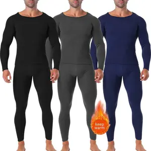 Menswear Long Johns Thermal Underwear Fleece Lined Base Layer Tops&Pants  Winter Warm Soft Sets Spandex Plain Smooth Classic Stretchy Crewneck Undergarments