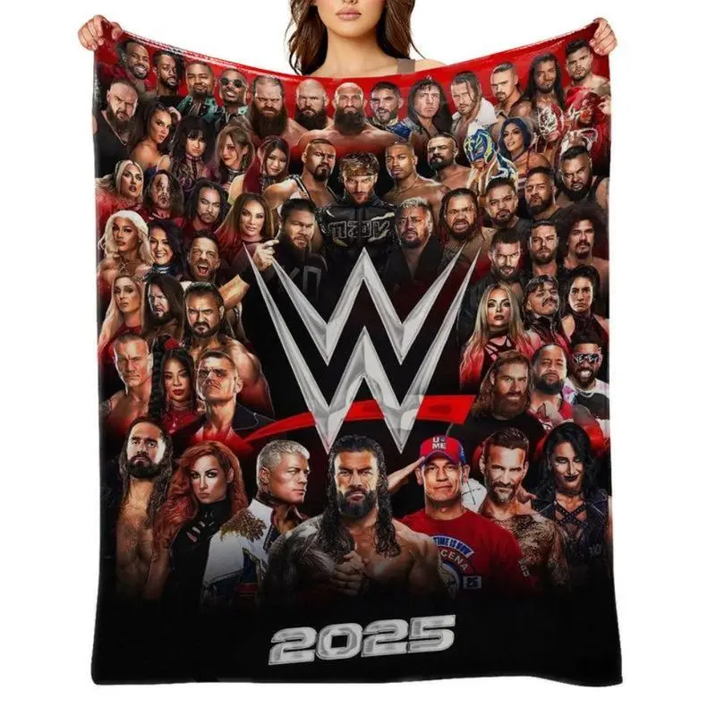 W-WWE Polyester Contemporary 1-Piece Other Pattern Flannel Blanket, Portable All-Season Nap Throw, Cozy Adult Home Accessory, Versatile Christmas/Birthday Fan Gift for Men & Women
