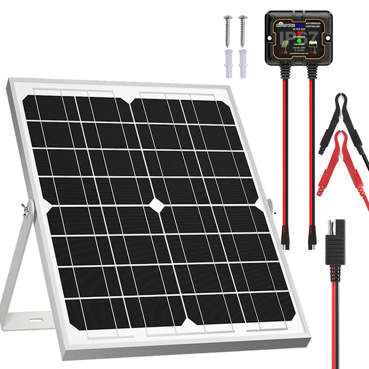 SOLPERK High Efficiency Monocrystalline Waterproof Solar Panel Kit 20W 12V - Solar Battery Trickle Charger Maintainer, Upgrade Controller, Adjustable Mount Bracket for Boat, RV, Outdoor Use, High Efficiency Solar