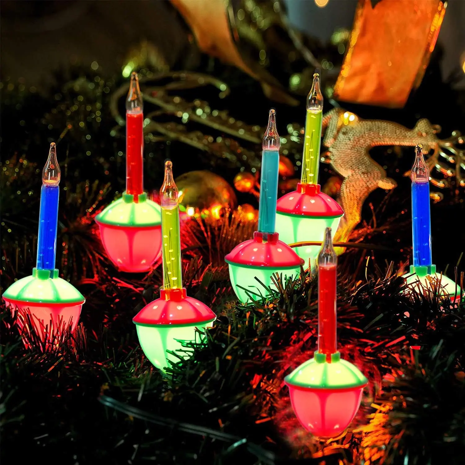 Multicolor Christmas Bubble Lights Set, 11Ft  Outdoor Christmas String Lights with 8 Multicolor Bubble Lights (1 Spare), C7/E12 Base, UL Listed for Christmas Tree Holiday House Lighting Decor