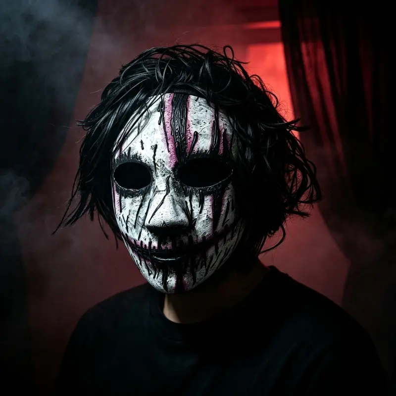 Terrifying Stitched Horror Mask, Hard Plastic Cracked Zombie Face Mask, Creepy Purple Blood Streak Full Face Costume Mask for Halloween Haunted House Scare Cosplay party