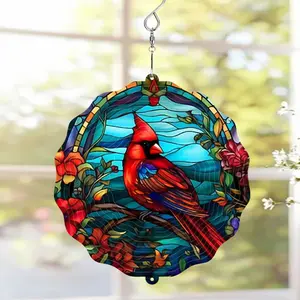 1pc 8in/12in Cardinal 3d Stainless Steel Rotating Wind Chime, Suitable For Porch, Garden, Wall And Window Decoration, Home Hanging Decoration, Ideal Gift For Relatives, Friends And Colleagues
