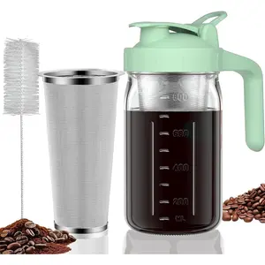 Cold Brew Coffee Maker Pitcher, 32 oz Thick Glass Mason Jar Spout Lid with Handle & Stainless Steel Filter for Iced Brew Coffee, Ice Lemonade, Sun , Fruit Drinks Container