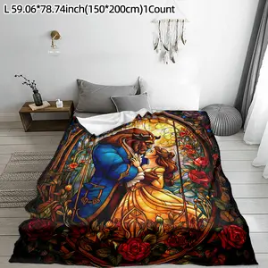 Ultra-Soft Lion & Princess Print Blanket, Flannel Sofa Throw, Lightweight Warm Bedding, Ideal for Office Naps, Car Travel, Camping