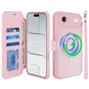 VANAVAGY Wallet Case Compatible for iPhone 17 iPhone 17 Pro Max iPhone Air iPhone 17 Pro ,Leather Flip Folio Wrist [Screen Camera Protector Included][Compatible for Magsafe and Wireless Charging] RFID Block Credit Card Holder